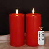 1 x RAW Customer Returns LUCOZA Set of 2 Flickering Flameless LED Candles with Timer and Remote Control for Indoors, 15 cm Battery-Operated LED Real Wax Candles, Realistic Pillar Candle with 3D Wick Light, Red - RRP €22.18