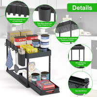 1 x RAW Customer Returns SKYSER 2 Tier Kitchen Under Sink Organizer, with 4 Hooks, 8 Non-Slip Mats and 1 Hanging Cup Detergent Holder Organizer Under Kitchen Sink 2 Pack, Black  - RRP €39.99