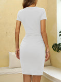 1 x RAW Customer Returns Missufe Women s Summer Dress Casual Dress Bodycon Tight Short Sleeve Pencil Dress Figure-hugging Knee-length T-shirt Dresses White, Large  - RRP €30.24