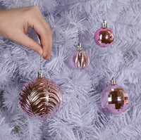 6 x Brand New PREXTEX Pink Christmas Balls for Christmas Decoration 36 Unbreakable Christmas Ornaments with Hanging Ring Christmas and Party Decoration Lot of Balls with 6 Styles in 3 Sizes - RRP €119.94