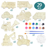 1 x RAW Customer Returns YeahBoom 29 piece car craft set kit, animal for painting, wooden animal crafts, animal wooden decoration, crafts with wood for children, animal wooden pieces, colored brush, glitter stickers, for DIY children  - RRP €13.1