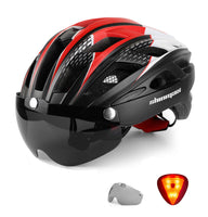 1 x RAW Customer Returns Shinmax Bicycle Helmet Men Women Bike Helmet with Visor Removable Goggles MTB Helmet with Light Men Women Mountain Bike Helmet Mountain Road Bicycle Helmets Adjustable Safety Protection NR-096 - RRP €45.99