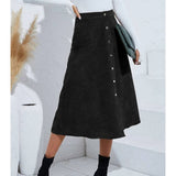 1 x RAW Customer Returns Women s Corduroy Skirts Long Corduroy Skirt with High Waist Slim A Line Winter Skirt Casual Midi Skirt Leisure Skirt with Button Placket and Split Hem M-Black  - RRP €29.62