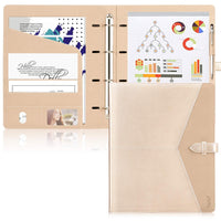 1 x RAW Customer Returns Toplive conference folder A4 writing folder leather A4 portfolio made of PU leather including 4 ring binder document folder optimal use in the office, school and study, gold - RRP €40.92