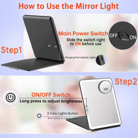 1 x RAW Customer Returns FUNTOUCH USB Rechargeable Cosmetic Mirror with Lighting, 1X 10X Mirror Magnification Travel Mirror with Light, 3 Colors Adjustable LED Makeup Mirror, Make Up Mirror for Travel Black  - RRP €27.23