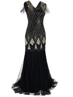 1 x RAW Customer Returns Feynman Women s 1920s Evening Dress V-Neck Sequin Fringe Retro Long Sleeve Glitter Sexy Long Sleeve Cocktail Party Wedding Dress Black, XL  - RRP €39.79