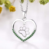 1 x Brand New JO WISDOM women s necklace silver 925, chain pendant dog paw print footprint I love you from my heart with 5A zirconia May birthstone emerald color, 45cm 5CM, jewelry for women - RRP €46.38