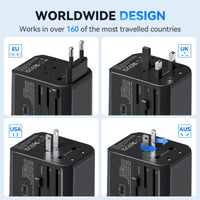 1 x RAW Customer Returns Travel adapter worldwide, Unidapt universal travel plug with 3USB C 2USB and 1AC socket, international socket adapter, universal adapter for Germany USA England Thailand Italy Australia - RRP €19.15