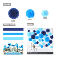 1 x RAW Customer Returns Himeland 30pcs PomPoms Set, Tissue PomPon Paper Flower Kit, Handmade Wedding Party Celebration Baby Shower Decoration Blue - RRP €15.99