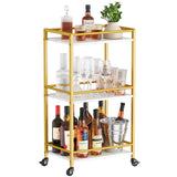 1 x RAW Customer Returns Lifewit 3-Tier Kitchen Cart, Serving Cart with Wheels, Rolling Bar Cart with Lockable Wheels for Kitchen, Living Room, Dining Room, Office 43.2 x 30 x 81.5 cm, Gold - RRP €55.48