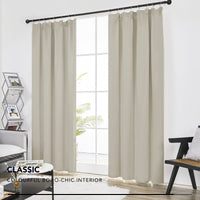 1 x RAW Customer Returns Deconovo blackout curtains thermal curtains with ruffle tape curtains opaque, 290x140cm height x width , light beige, set of 2 - RRP €60.49