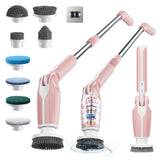 1 x RAW Customer Returns Leebein Electric Cleaning Brush, 2024 New Spin Scrubber with 8 Interchangeable Brush Heads, Remote Control, Adjustable Long Handle 38-132CM 2 Speeds and for Bathroom Kitchen - RRP €63.92