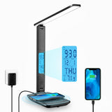 1 x RAW Customer Returns Desk Lamp LED Dimmable with Clock Desk Lamp 3 Colors and 5 Brightness Levels Eye-Friendly Bedside Lamp Wireless Charging and USB Port Smartphone Bedside Lamp Wireless Charger Table Lamp - RRP €35.99