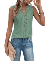 1 x RAW Customer Returns GORGLITTER Lace Tops Women s Tank Top with V Neck Lace Top Elegant T-Shirt with Eyelet Embroidery Summer Top Loose Mint Green L - RRP €26.21