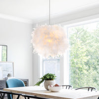 1 x RAW Customer Returns Modern pendant light, spherical hanging lamp with feathers in white, 30 cm feather lampshade chandelier suitable for dining room, living room, bedroom, restaurant - RRP €38.99