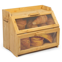 1 x RAW Customer Returns GREELUE Bamboo Bread Box with Ventilation, Large Bread Box, 2 Levels and Viewing Window, Wooden Bread Container for Croissants, Rolls, Bread Storage Kitchen Bamboo  - RRP €47.99