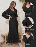 1 x RAW Customer Returns DRESSTELLS Women s Formal Dresses Wedding Guest Chiffon Cape Sleeve Bridesmaid Dresses Evening Dresses Black 3XL - RRP €66.99