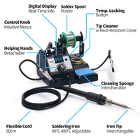 1 x RAW Customer Returns YIHUA 926LED-IV 60W soldering station 90 480 C soldering iron set with 2 attachable helping hands, soldering wire dispenser, 5 additional soldering tips, desoldering pump, lead-free solder, ESD-safe tweezers EU PLUG  - RRP €59.99