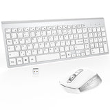 1 x RAW Customer Returns Keyboard Mouse Set Wireless - German USB QWERTZ Wireless Keyboard Small Mouse Ultra Thin Quiet Ergonomic Keyboard for Computer PC Laptop Smart TV Windows - Silver White - RRP €38.28