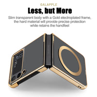 1 x RAW Customer Returns  Never Turn Yellow Slim Magnetic Clear Case for Galaxy ZFlip 4 2022 with Plated Gold Hard Bumper,Compatible with Magsafe Accessories Chager,Screen Camera Protect Galaxy ZFlip 4 5G Magnetic Case - RRP €10.07