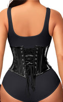 1 x RAW Customer Returns Hi-GERMANWEARS Women s Underbust Black PVC Steel Boned Body Waist Shaper with Strong Zip Closuer taillenkorset Corsets DE NL SE PL, Alphanumeric, S, Regular, Regular  - RRP €30.24