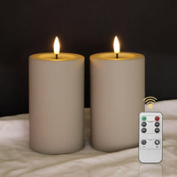 1 x RAW Customer Returns LUCOZA Set of 2 Outdoor LED Candles, 12.7 cm Waterproof Flameless Candles with Timer and Remote Control, Battery Operated Outdoor Pillar Candles for Indoor Outdoor Decoration for Garden Balcony, Gray - RRP €36.4