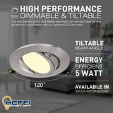 1 x Brand New HCFEI set of 6 LED recessed spotlights, dimmable, matt chrome, pivoting, 5W flat, 230V, recessed spot, recessed spot, 68mm borehole, warm white 3000K, 120 beam angle - RRP €36.74