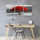 1 x RAW Customer Returns hyidecorart pictures tree red, trees nature canvas pictures, 3 part wall pictures living room, modern lucky tree art print wall decoration for bedroom kitchen dining room and office 30CM 40CM - RRP €36.99