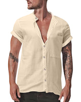 2 x RAW Customer Returns YAOBAOLE Shirt Men Short Sleeve Linen Shirt Men Short Sleeve Casual Shirt Men Summer Shirts Man Khaki L - RRP €50.32