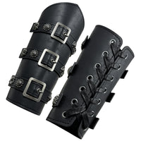 1 x RAW Customer Returns HiiFeuer Medieval PU Leather Buckle Arm Armor, Knight Larp Halloween Costume Black  - RRP €24.0