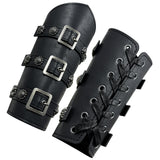 1 x RAW Customer Returns HiiFeuer Medieval PU Leather Buckle Arm Armor, Knight LARP Halloween Costume Black  - RRP €22.52