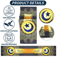 1 x Brand New Eid Tablecloth, 180 x 33 cm Eid Ramadan Tablecloth, Blue and Gold Eid Mubarak Table Runner, Rectangular Starry Moon Tablecloth for Eid Mubarak Islam Muslim Home Party Dinner Decoration - RRP €19.2