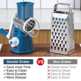 1 x RAW Customer Returns Cheese Grater, Vegetable Grater with 3 Drum Blades, Drum Grater Faster and Easy Cutting, Vegetable Cutter Ideal for Cheese, Cucumbers, Carrots, Nuts etc. Blue  - RRP €37.99