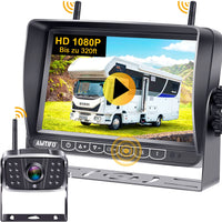 1 x RAW Customer Returns AMTIFO Wireless Rear View Camera Motorhome with Monitor - 7 Inch HD 1080P Display 4 Channels Wireless Rear View Camera Set Stable Signals IP69 Waterproof A8 - RRP €110.92