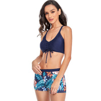 1 x RAW Customer Returns Jarseila Women s Swimsuit High Waisted Swim Shorts Halter Bikini Two Pieces Elegant Beachwear Women s Swimwear Beach Swimsuit, Blue, XL - RRP €34.99