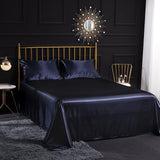 1 x RAW Customer Returns Fitted sheet plain satin glossy bed sheet linen 180x200 cm for mattresses up to 35cm fitted sheet set 4 pieces with flat sheet, fitted sheet, 2 pillowcases - navy blue - RRP €46.7