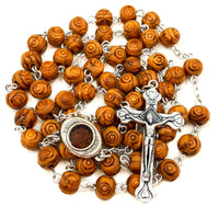 1 x RAW Customer Returns Nazareth Store Catholic Prayer Necklace Rosary with Carved Olive Wood Beads, Holy Land Medallion and Metal Crucifix - RRP €10.2