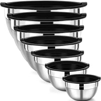 1 x RAW Customer Returns Wildone Mixing Bowl Set, Stainless Steel Bowl Set of 7 with Airtight Lids, Stackable, Dishwasher Safe, Size 5, 3.5, 2.5, 2, 1.5, 1, 0.67 QT, Ideal for Mixing and Serving - RRP €28.8