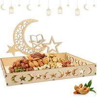 57 x Brand New May Huang Ramadan Plate Eid Mubarak Plate Wooden Tray Pattern Ramadan Decoration Dessert Tray Wooden Plate with Moon and Star Ramadan Decorative Tray Table Decoration for Sweets Cakes Cookies A  - RRP €1162.8