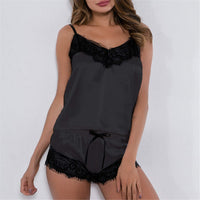 3 x Brand New LEJAHAO Sexy Pajamas Women Short Summer Pajamas Set Satin Lace Elegant House Suit Nightwear Women s Pajamas Sleepwear with Sleeveless Tank Top and Shorts Negligee Nightdress for Women Girl Woman Black - RRP €66.54