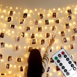 1 x RAW Customer Returns Microwear photo clip fairy lights, USB or battery operated, 10M 100LED photo fairy lights with remote control, 8 modes, decoration for indoors, bedrooms, weddings, parties, Christmas 50 clips and 25 nails  - RRP €14.99