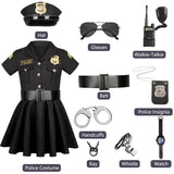 1 x RAW Customer Returns Police Costume Girls Luxury Police Officer Dress Set for Children Carnival Theme Party Halloween Police Costume Equipment Police Trowel Police Toy Black C030M - RRP €35.99