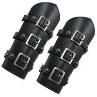 1 x RAW Customer Returns HiiFeuer Medieval PU Leather Buckle Arm Armor, Knight Larp Halloween Costume Black  - RRP €24.0