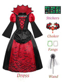 1 x RAW Customer Returns Vampire Costume Children Girls Dracula Costume Kids Gothic Royal Vampire Queen Cosplay Outfit with Accessories Necklace Teeth Halloween Carnival Theme Party Dress Up Set FR031M - RRP €25.2