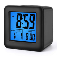 1 x RAW Customer Returns Plumeet Digital Travel Alarm Clock, Easy to Set, with Snooze Mode, Soft Night Light, Large Time, Month, Date and Alarm Display, Rising Sound Alarm Black  - RRP €17.77