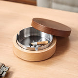 1 x RAW Customer Returns VViN Ashtray with Lid for Outdoor Use, Stainless Steel Wooden Ashtray, Odor-Proof for Indoor and Outdoor Use Large  - RRP €14.11