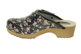 1 x RAW Customer Returns APREGGIO - Women s leather clogs with wooden sole - high heel - wooden clogs - closed toe - Swedish style - Black with colorful flowers - Size 36 EU - RRP €36.99