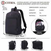 1 x RAW Customer Returns Cities Lufthansa, Austrian Airlines, Swiss Airlines, Cabin Bag Maximum Dimensions 40 x 30 x 10 cm, Underseat Cabin Bag, Black, Black - RRP €30.66