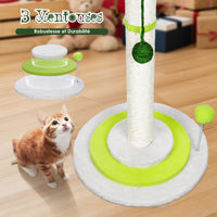 1 x Brand New HEVOL Cat Tree, Natural Sisal Cat Scratching Post, with Hanging Ball and Spring Ball, 130CM Cat Scratching Post, Suitable for Indoor and Large Kittens - Green 3 Round Base - RRP €35.99