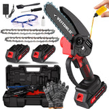 1 x RAW Customer Returns Veitorld Cordless Chainsaw, Mini Chainsaw with 2 Batteries 2000mAh, 6 Inch One-Hand Mini Chainsaw, Automatic Oil System LED Light Chainsaw, Small Branch Saw Cordless for Garden Saw Wood Cutting - RRP €60.53